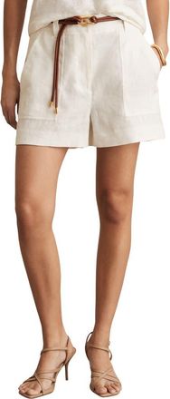 Reiss Ashby Linen Shorts in White at Nordstrom, Size 14