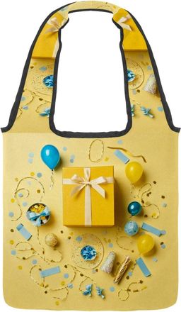 Generic Yellow Gift Pattern Reversible Canvas Shoulder Tote - Double-Sided Print, 12oz Cotton, 27cm Drop, Fold-Flat Bag for Travel, Shopping, Street Outings