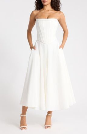 House of CB Gina Strapless Corset Stretch Cotton Dress in White at Nordstrom, Size X-Small