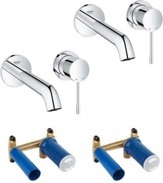 GROHE Juego De 2 Grifos Para Lavabo De Pared Con 2 Orificios Essence, Tama&ntilde;o M, Cromado