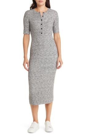 Treasure & Bond Rib Henley Midi Dress in Grey Space Dye at Nordstrom, Size Large