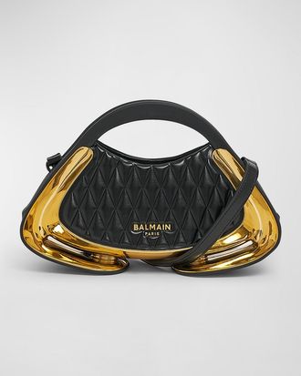 Balmain Jolie Madam Small Top-Handle Bag in Quilted Faux Leather