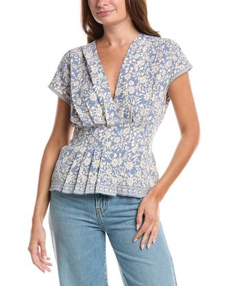 Max Studio Short Sleeve Pleat Front Blouse