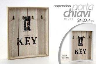 Trade Shop Trade Shop - Appendino Porta Chiavi Parete Key Con Ganci In Legno 24x4x30cm Decori Ass 762338