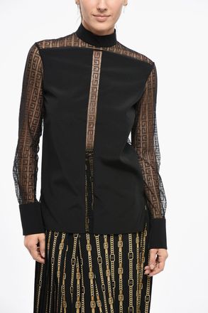 Givenchy Blusa a Collo Alto con Inserti in Sheer Monogram Givenchy