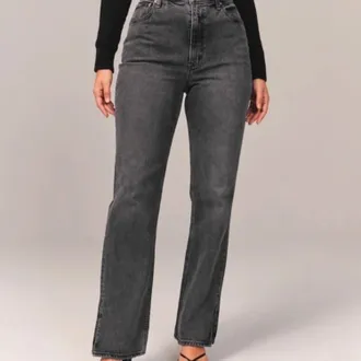 Abercrombie & Fitch 90S Curve Love Ultra High Rise Straight Jeans In Black, Gray