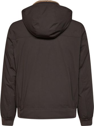 Brunello Cucinelli Mens Hooded Bonded Nylon Down Jacket Dark Brown Polyamide Padded &