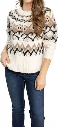 Tribal Button Front Cardigan In Moonstone
