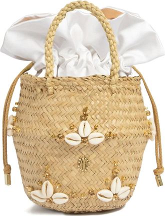 Le Nine seashell-embellished bucket bag - women - Straw - OS - Neutrals