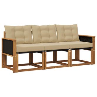 vidaXL Conjunto De Sof&aacute;s De Exterior Con Coj&iacute;n 3 Pcs Natural Y Beige Vidaxl