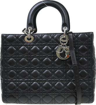 Dior Vintage Lady Dior Bag Cannage Quilt Lambskin Black Leather Handbag (Pre-Owned)