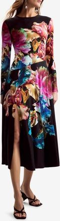 Desigual Floral Print Long Sleeve Midi Dress in Black at Nordstrom, Size X-Large