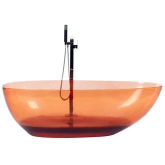 Beliani Ba&ntilde;era Moderna Independiente Solid Surface Ovalada Color Transparente 169 X 78 Cm Rojo Blancarena