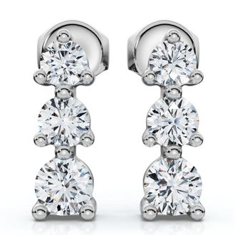 Pompeii3 1/2ct 3 Stone Round Graduated Diamond Earrings 14K White Gold