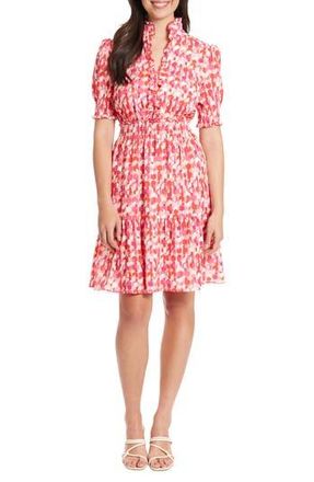 London Times Print Ruffle Puff Sleeve Dress in Pink Multi at Nordstrom Rack, Size 4