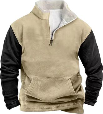 Generic Fleece Hoodies For Mens Plush Warm Winter Sweatshirt Half Zip Jumpers Sports Outdoor Oversized Long Sleeve Comfortable Sweatshirts Going Out Tops For 