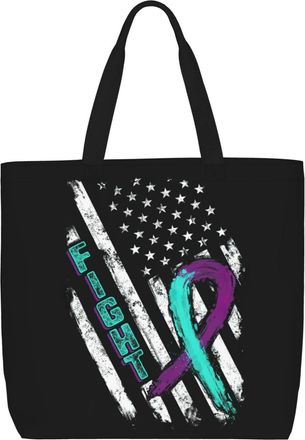 Generic Women Handbag Suicide Prevention Awareness Fight Flag Women Tote Bag Reusable Fashion Ladies Purse, For Christmas, Daily, Holiday, Work, Birthday