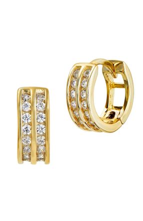 Savvy Cie Jewels 18K GOLD PLATED 10mm DOUBLE ROW CZ HUGGIES