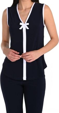 Frank Lyman Design Sleeveless Top With Bow Detail In Midnight/white