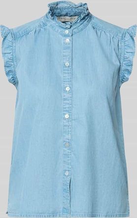 Christian Berg Blusentop in Denim-Optik mit R&uuml;schen in Blau, Gr&ouml;&szlig;e 40