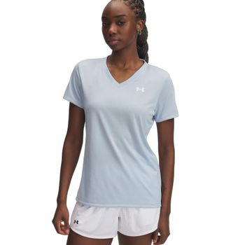 Under Armour Trainingsshirt UNDER ARMOUR TECH SSV- SOLID, Damen, Gr. XS, weiss (blau calm,, wei&szlig;), Obermaterial: 100% Polyester, normal, V-Ausschnitt, Shirts Train