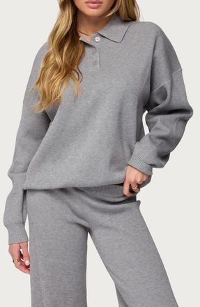 Edikted Lorie Oversize Rib Knit Polo in Gray-Melange at Nordstrom, Size X-Large