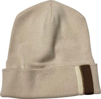 Brunello Cucinelli Brunello Cucinelli Pre-owned Womens Knit Beanie With Monili in Beige Cashmere Wool - One Size