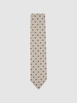Reiss Oatmeal Melange Wool-silk Floral-medallion Tie