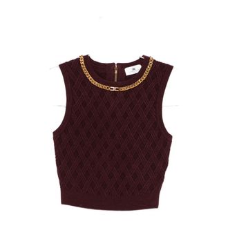 Elisabetta Franchi Round-neck Knitwear, female, Brown, Size: S Bordeaux Topwear Aw25