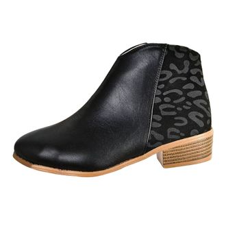 Generic Ankle Boots For Women Chunky Low Block Heel Pointed Toe Ankle Boots Ladies Elegant with Leopard Print Side Zipper Casual Shoes Autumn Winter size 4.5