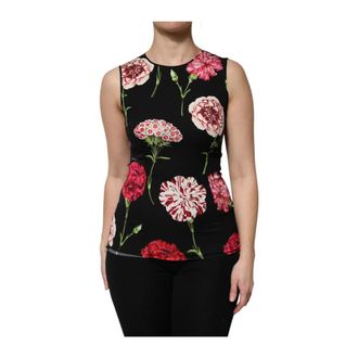 Dolce & Gabbana Sleeveless Tops, female, Multicolor, XS, Black Floral Sleeveless Top
