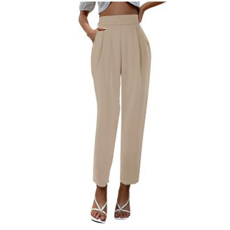 Generic 2025 Womens Satin Trousers with High Waist and Loose Fit and Silk Pockets Outdoor Trousers Womens Winter, khaki, M