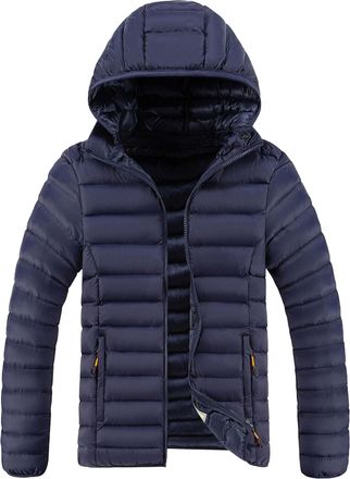 Generic Mens Lightweight Down Jacket Insulated Water-Resistant Warm Winter Puffer Thicken Puffy Windbreaker Hooded Jackets, Dark Blue, XL