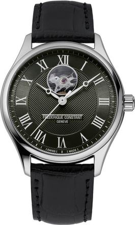 Frederique Constant Classics Heartbeat Automatic Leather Strap Watch, 40mm in Silver-Tone at Nordstrom