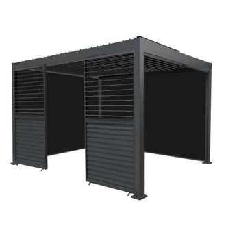 MonsterShop Aluminium Pergola With Anthracite Blinds & 2 Shutter Panels - 3m x 4m in Grey