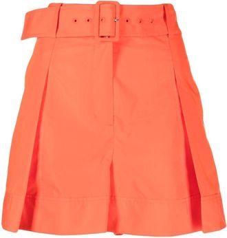 3.1 Phillip Lim pleat-detail belted shorts - women - Cotton/Polyester - 00 - Orange