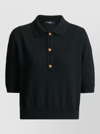 Balmain knit polo shirt button detail ribbed hem