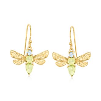 Ross-Simons Peridot and. Swiss Blue Topaz Dragonfly Drop Earrings in 18kt Gold Over Sterling