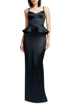 Dress The Population Akiah Satin Gown in Black at Nordstrom, Size X-Large
