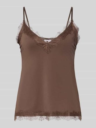 Jake*s Spitzentop mit V-Ausschnitt in Dunkelbraun, Gr&ouml;&szlig;e XXL