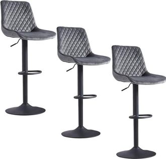 Ainpecca Ainpecca - Velvet Grey Bar Stools Set of 3 Modern Swivel Height Adjustable Barstools with Black Metal, Armless Large Padded Cushion Breakfast Counter