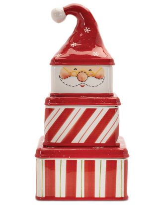Melrose International Set Of 3 Ceramic Stacking Santa Character