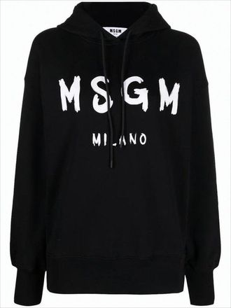 Msgm Relaxed Fit Black Hoodie With Bold Lettering