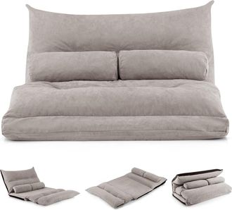 Costway Costway - Sof&aacute; Cama Plegable De Suelo, Sof&aacute; Cama 3 En 1 Con 2 Almohadas Lumbares, Respaldo Ajustable, Sof&aacute; De Suelo 2 Plazas Para Sala De Estar, Dormi