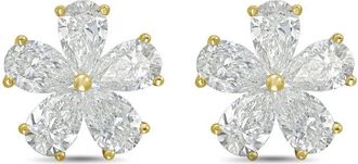 Diana M. Jewels 14kt Yellow gold 6.00cts lab grown Pear shaped diamond flower cluster stud earrings