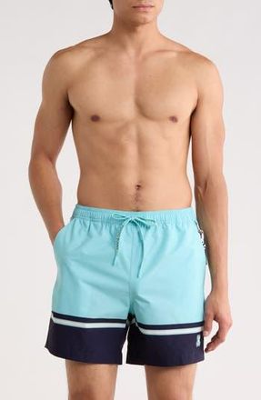 Psycho Bunny Hanks Colorblock Swim Trunks in Aqua Haze at Nordstrom Rack, Size X-Large