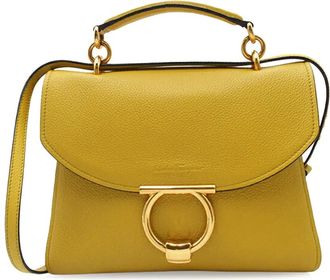 Ferragamo Borsa a tracolla Gancini Margot in pelle di vitello con manico 2000-2025 - Giallo
