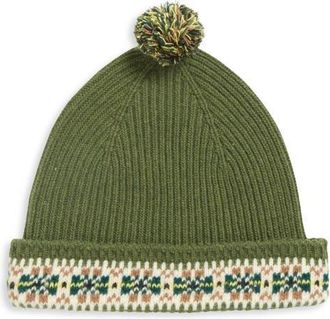 Bode Moritz Virgin Wool Pompom Beanie in Green Multi at Nordstrom