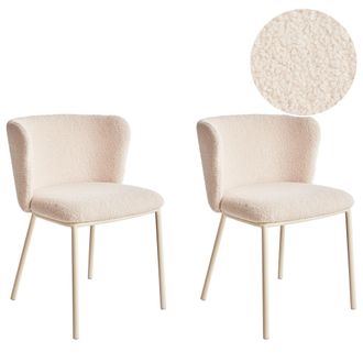 Beliani Conjunto De 2 Sillas De Comedor Modernas Asiento Tapizado Boucl&eacute; Sin Reposabrazos Respaldo Curvo Patas Beiges Beige Claro Mina Ii