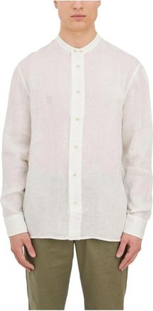 Paolo Pecora Linnen Band Collar Lange Mouw Shirt - Heren - Casual Overhemden - Wit - 2XL - Linnen - Overhemden